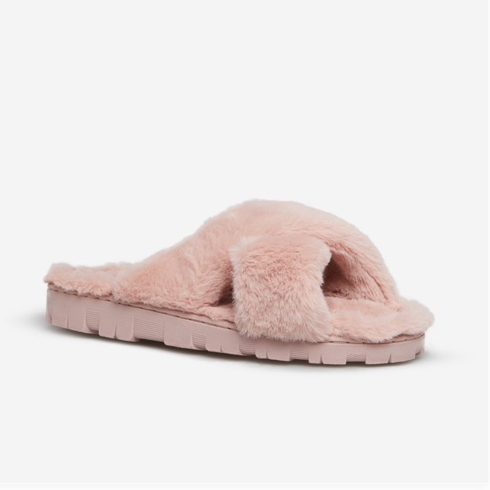 NWT Shoe Dazzle Plush Faux Fur Slippers in Dusty Rose Size 10 - Picture 5 of 11